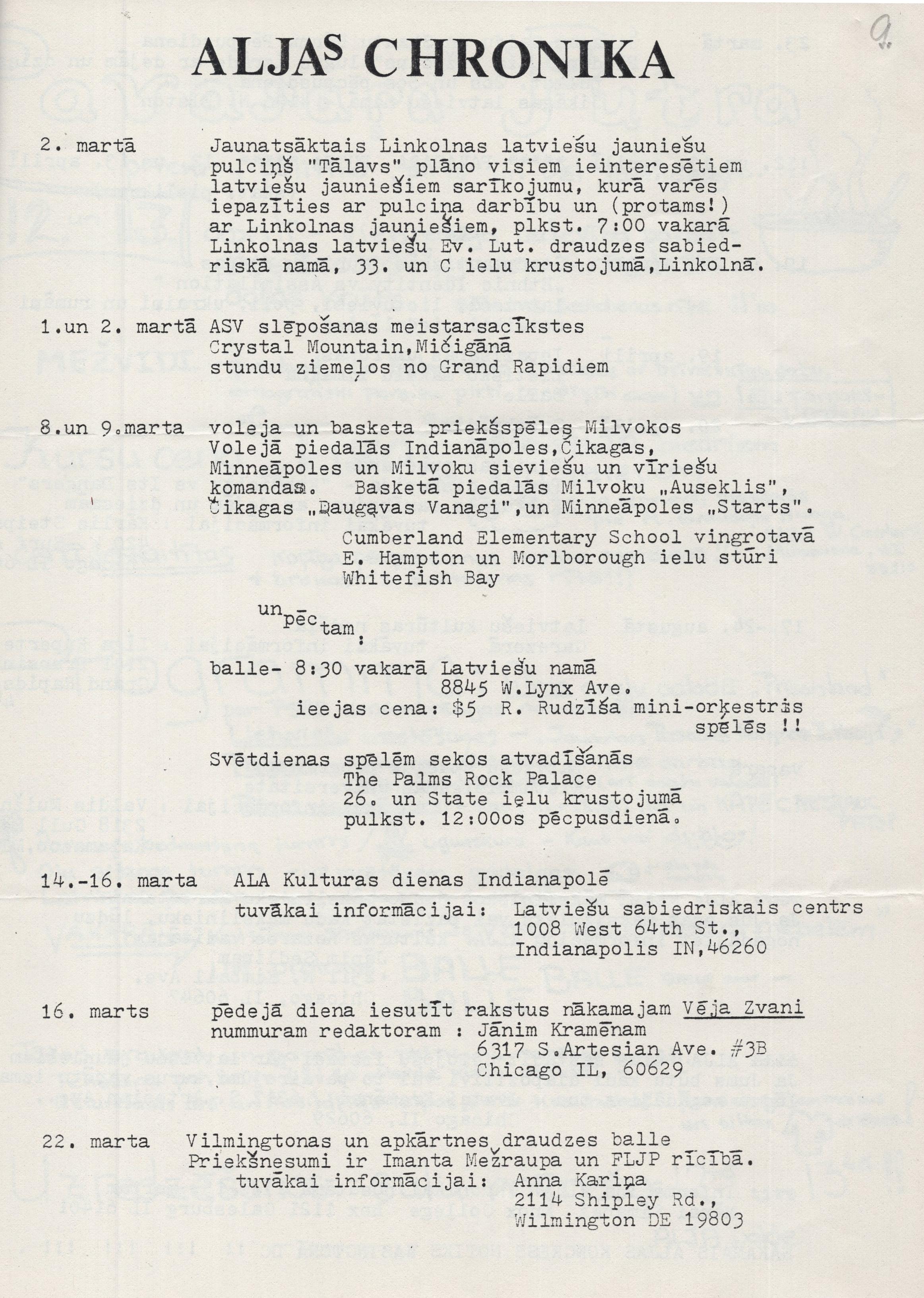 Amerikas Latviešu jaunatnes apvienības norišu hronika, fragments, 1980. gads.