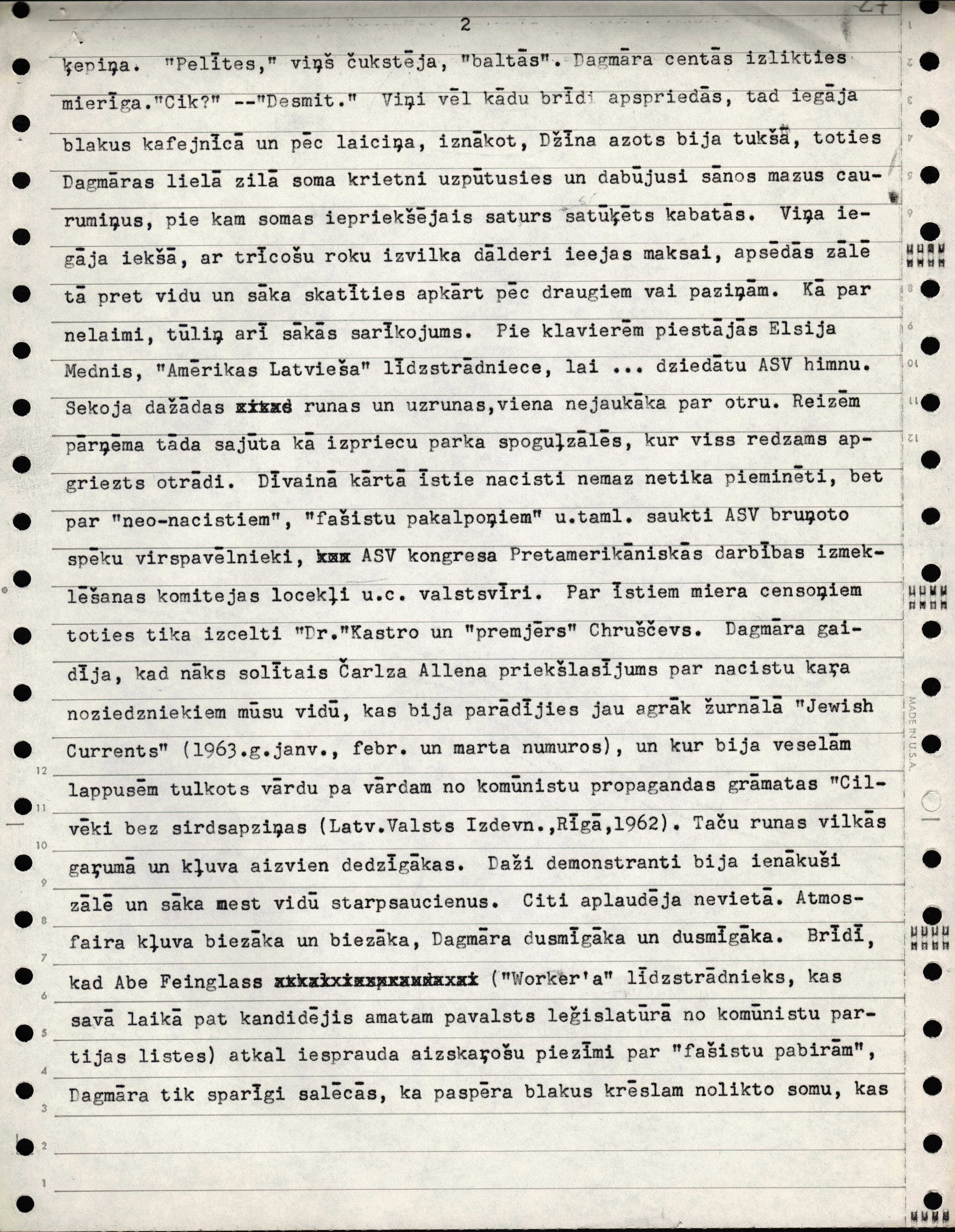 D.Vallenas raksta manuskripts. Raksts publicēts laikrakstā "Laiks" 1970.gada 7.janvārī