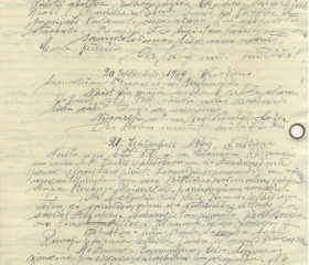 Fragments no Kārļa Zariņa dienasgrāmatas par gatavošanos apmeklēt latviešu bēgļu nometnes Vācijā, ASV okupācijas zonā. 1949. gada 19.–21. septembris. Avots: LNA_LVA, F2263_1_38, 67. lp.