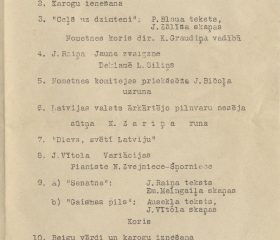Kārļa Zariņa viesošanās sanāksmes programma Traunšteinas latviešu nometnē. 1949. gada 21. oktobris. Avots: LNA_LVA, F2263_1_190, 2. lp.