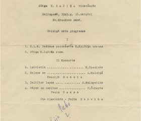 Svinīgā akta programma par godu Kārļa Zariņa vizītei Eslingenā. 1949. gada 16. oktobris. Avots: LNA_LVA, F2263_1_190, 3. lp.