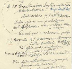 Kārļa Zariņa piezīmes par kara laika notikumiem 1939.-1941. gadā. Avots: LNA_LVA, F2263_1_38, 10. lp.