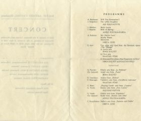 Koncerta programma par godu Kārļa Zariņa apmeklējumam Blombergas bēgļu nometnē. 1949. gada 29. aprīlis. Avots: LNA_LVA, F2263_1_38, 34. lp.