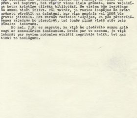 Kārļa Zariņa vēstule Arnoldam Spekkem par sarunām ar Bībeles savienību par Vecās derības valodas pārstrādāšanu. Avots: LNA_LVA, F2263_1_43, 52. lp.