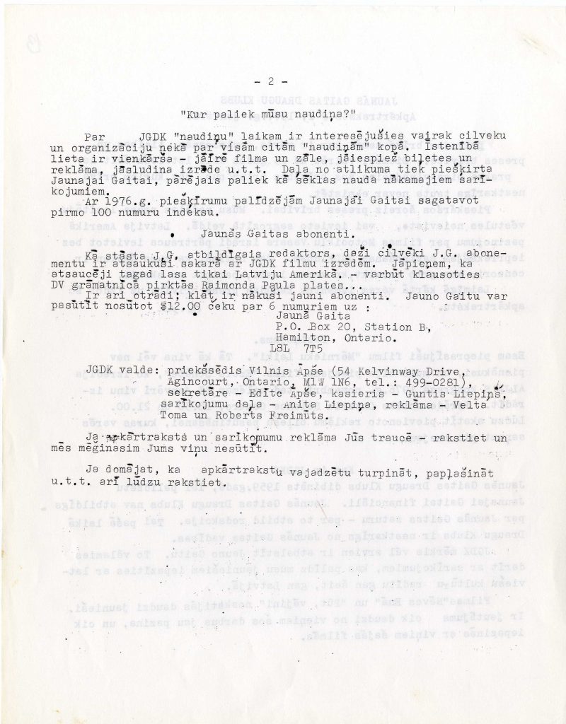Žurnāla "Jaunā Gaita" Draugu kluba apkārtraksts, 1977. gada janvāris. Avots: LNA_LVA_F2927_1-v_71, 14. lp.