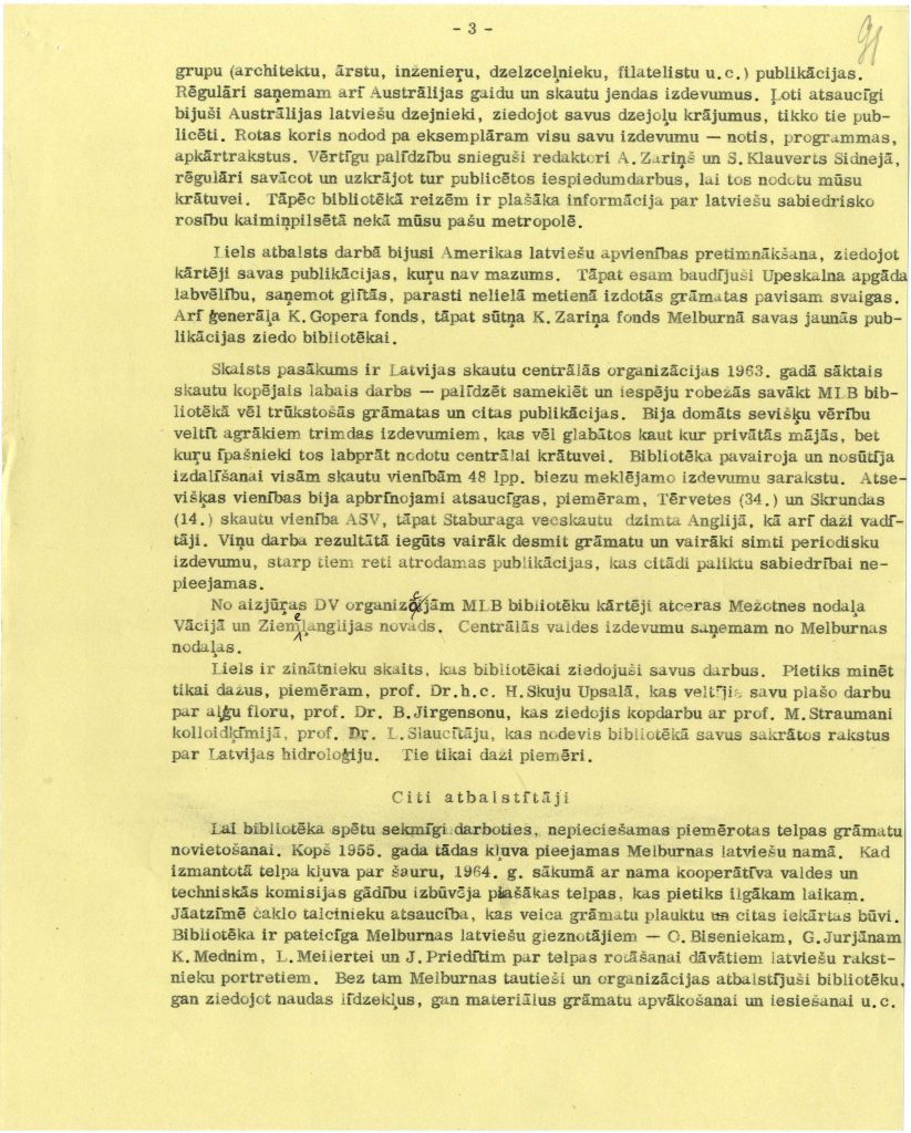 Lilijas Dunsdorfas sastādītie Melburnas latviešu bibliotēkas darbības principi. Avots: LNA_LVA_F2423_1-v_42, 91. lp.