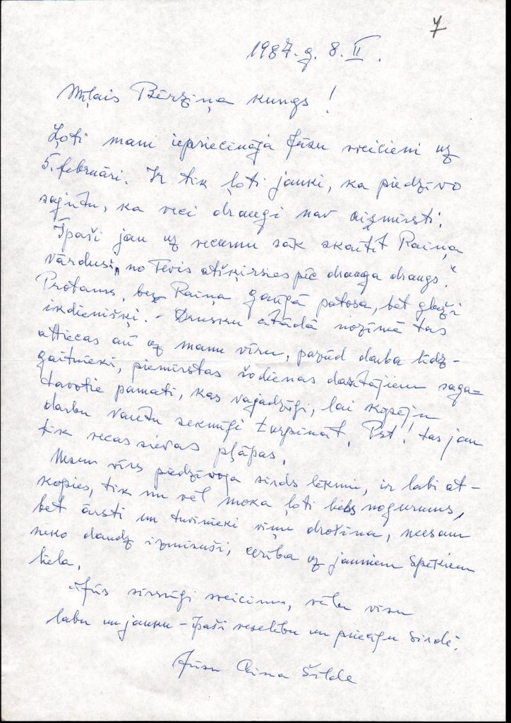 Ainas Šildes sarakste ar Pēteri Grāvīti par palīdzības sūtījumiem. 1959. gada 17. februāris. Avots: LNA_LVA_F2176_2v_212, 96. lp.