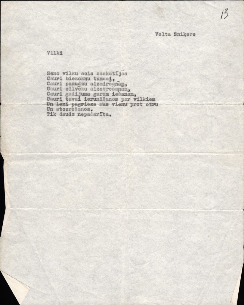 Veltas Sniķeres dzejolis. Avots: LNA_LVA_F2401_1v_23, 13. lp.