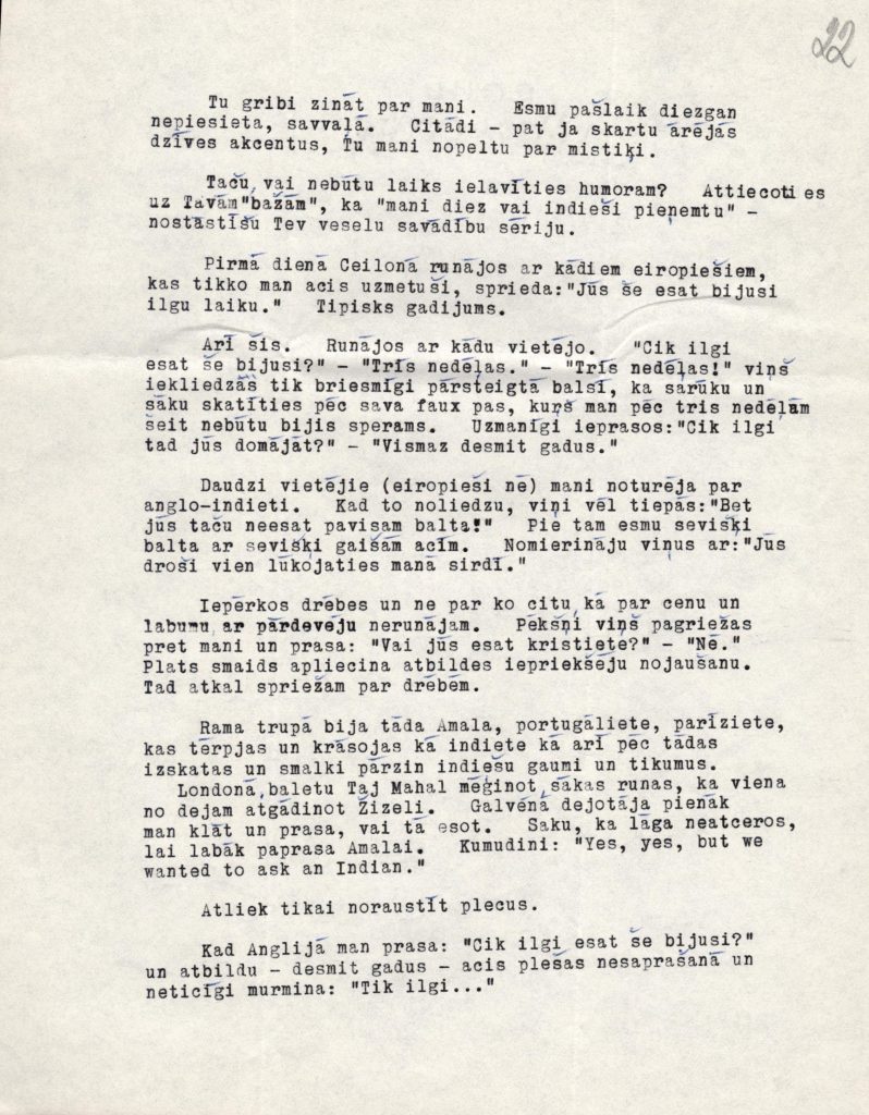 Veltas Sniķeres vēstule rakstniekam, žurnālistam un gleznotājam Anšlavam Eglītim. Avots: LNA_LVA_F2422_1v_15, 22. lp.