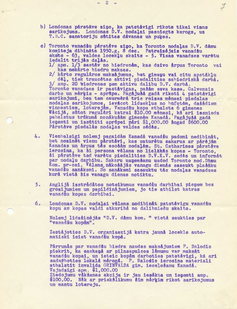 Daugavas vanadžu Kanādas kopas dibināšanas protokols, 1954. gada 5. septembris. Avots: LNA_LVA_F2552_1-v_83, 7. lp.